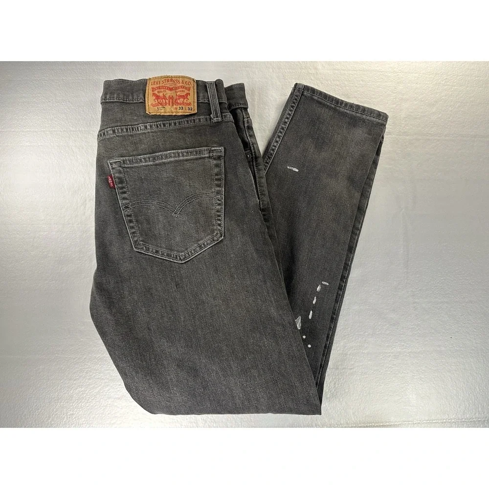 Levis 512 Jeans Mens 33x32‎ Gray Charcoal Slim Tapered Faded Black Stretch Flex